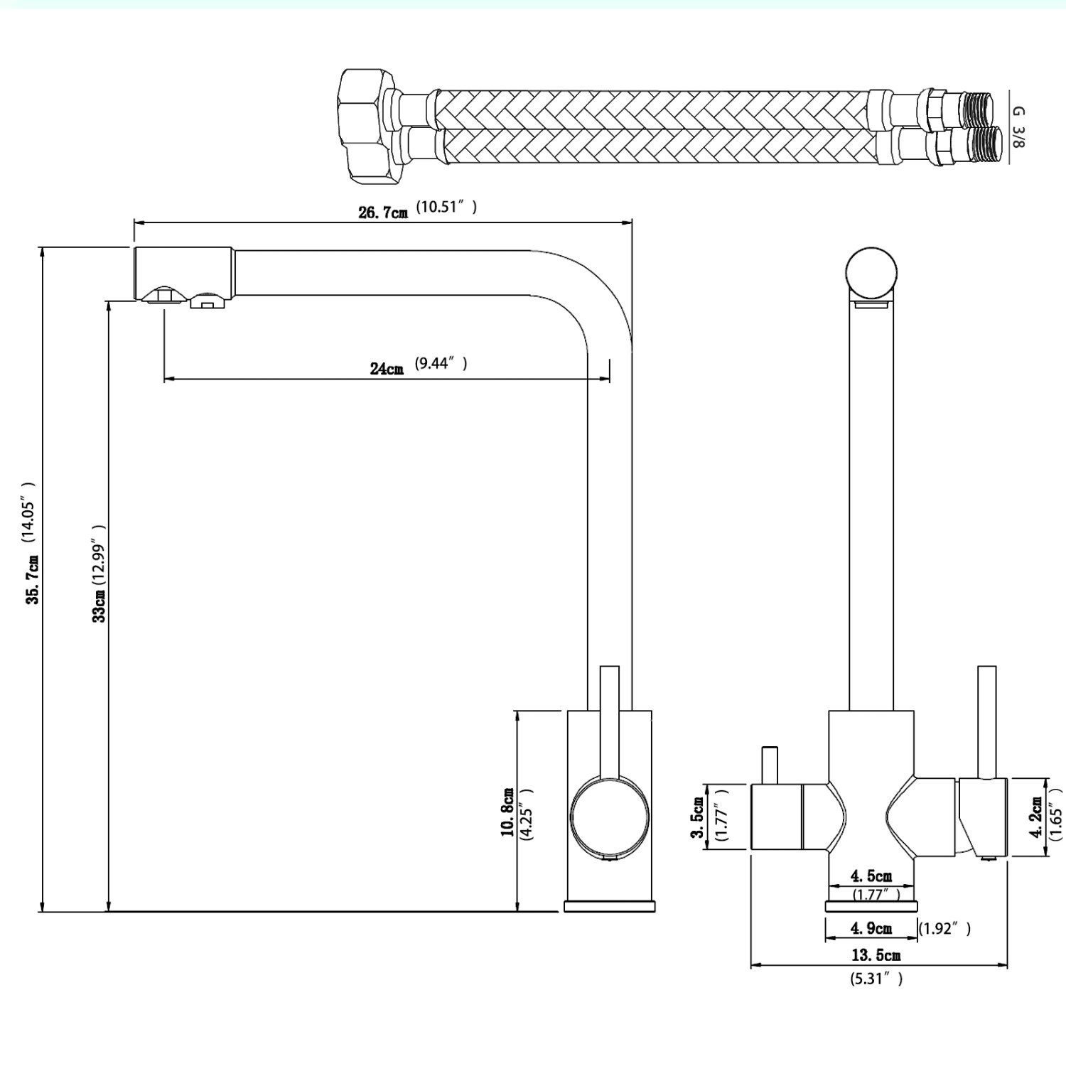 AICA Wasserhahn Silber Küche Spültischarmatur 3-Wege mit Trinkwasserfilter 2-Hebel Design für Doppelspülen 360° Schwenkbar_4