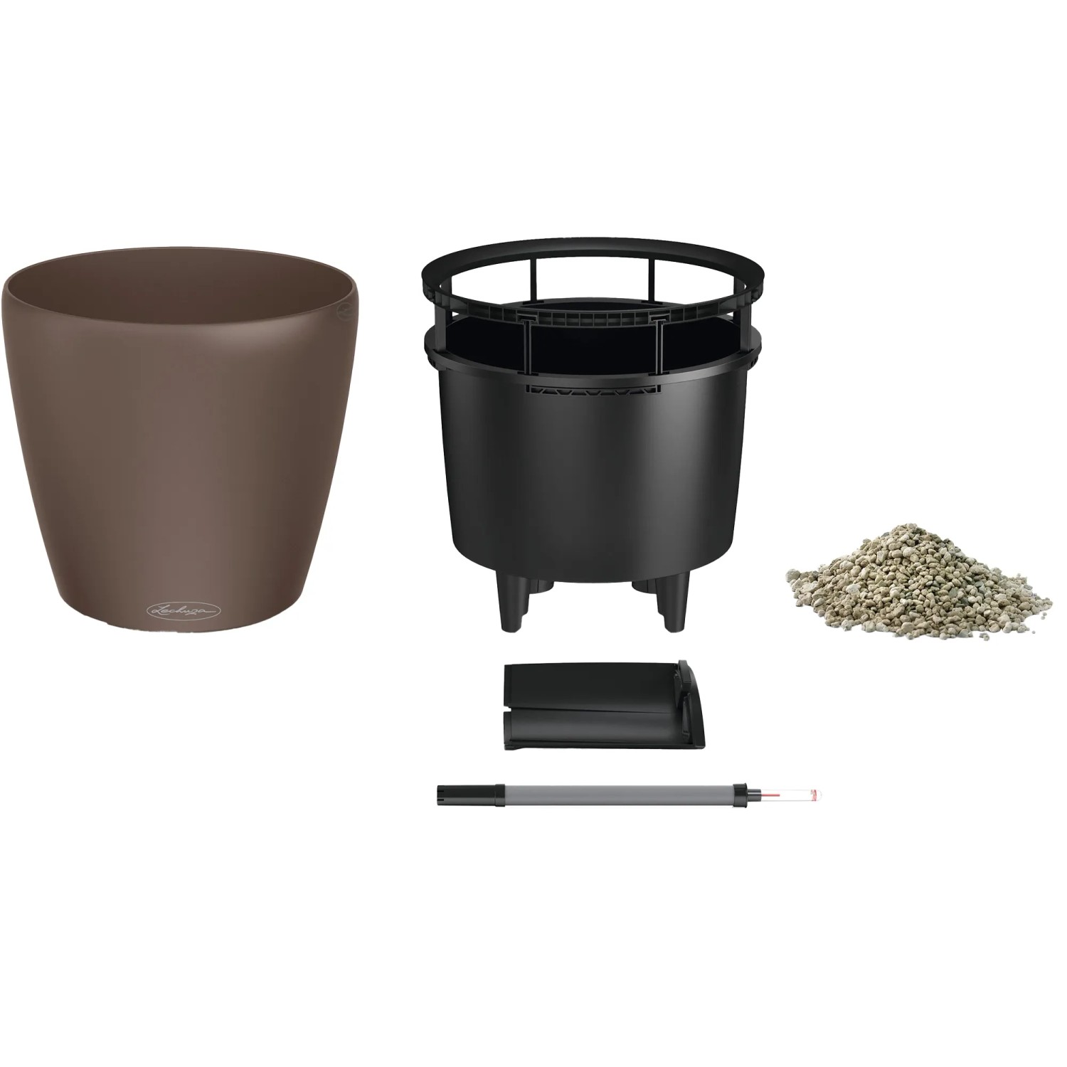Lechuza Classico Color LS 21 Muskat, Pflanzgefäß mit Zubehör und Bewässerungssystem.