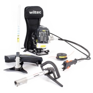 Wiltec 2-in-1 Rucksack Rasentrimmer & Motorsense. Multifunktionsgerät mit Motor, Trimmerkopf & Zubehör für Gartenarbeit.