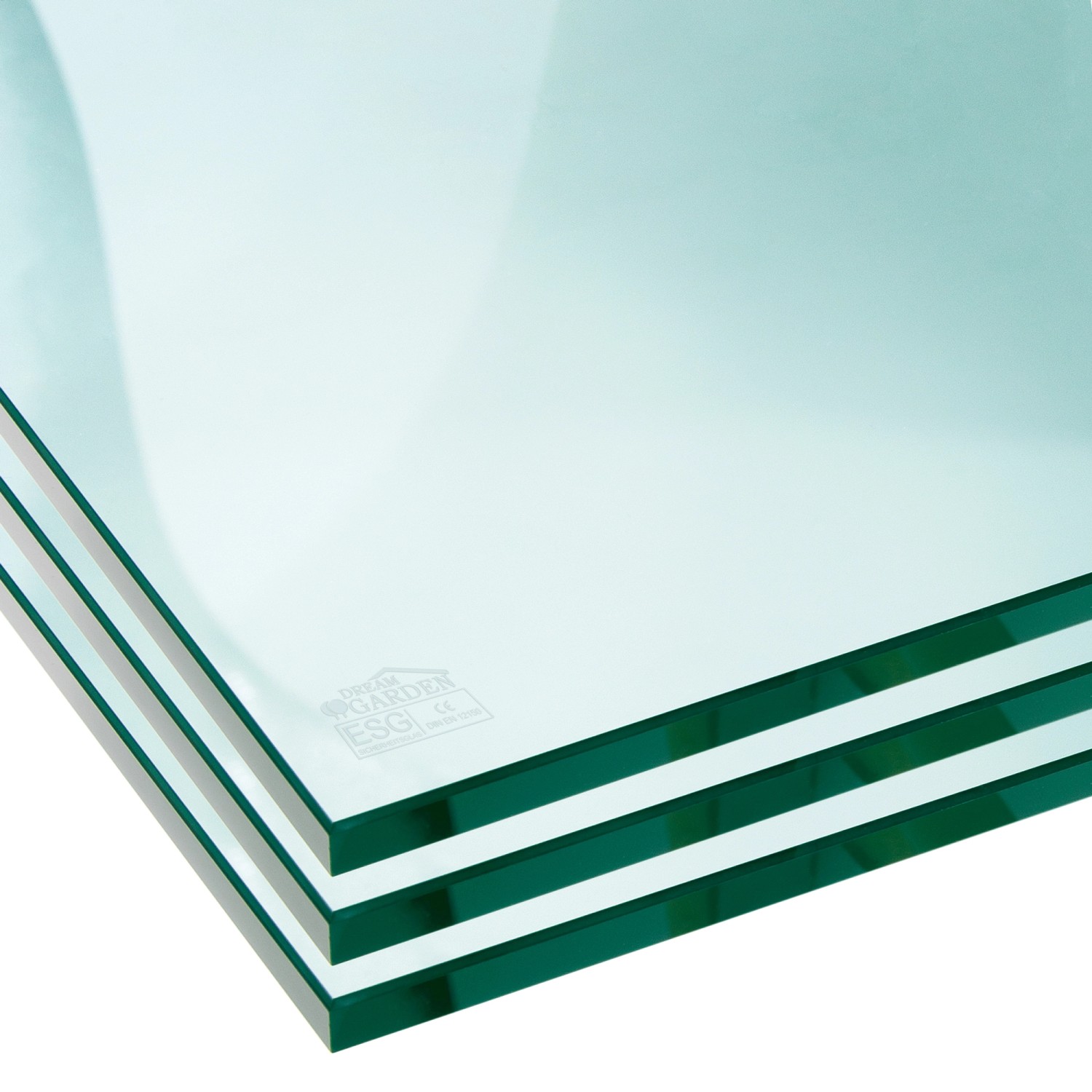 Detailaufnahme der Glasschiebewand von DreamGarden, 3-türig, klares Glas, anthrazitfarbenes Profil.