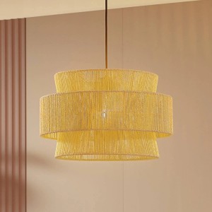 Lindby Pendelleuchte Anuva 10030698 Landhaus Vintage Rustikal aus Papier 1-flammig E27 Wohnzimmerleuchte