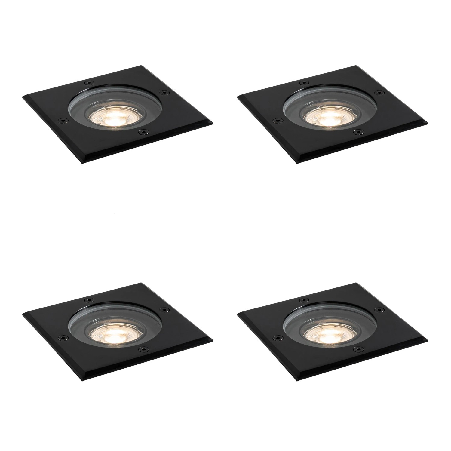 QAZQA Set mit 4 Außen Bodeneinbaustrahlern Schwarz Quadratisch Verstellbar IP65 Delux
