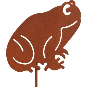 Rostfarbener Gartenstecker Frosch aus Eisen, 30cm hoch, als Dekoration für den Garten.