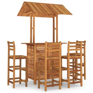 5-tlg. Gartenbar-Set aus Akazienholz mit Bartisch und 4 Barhockern.