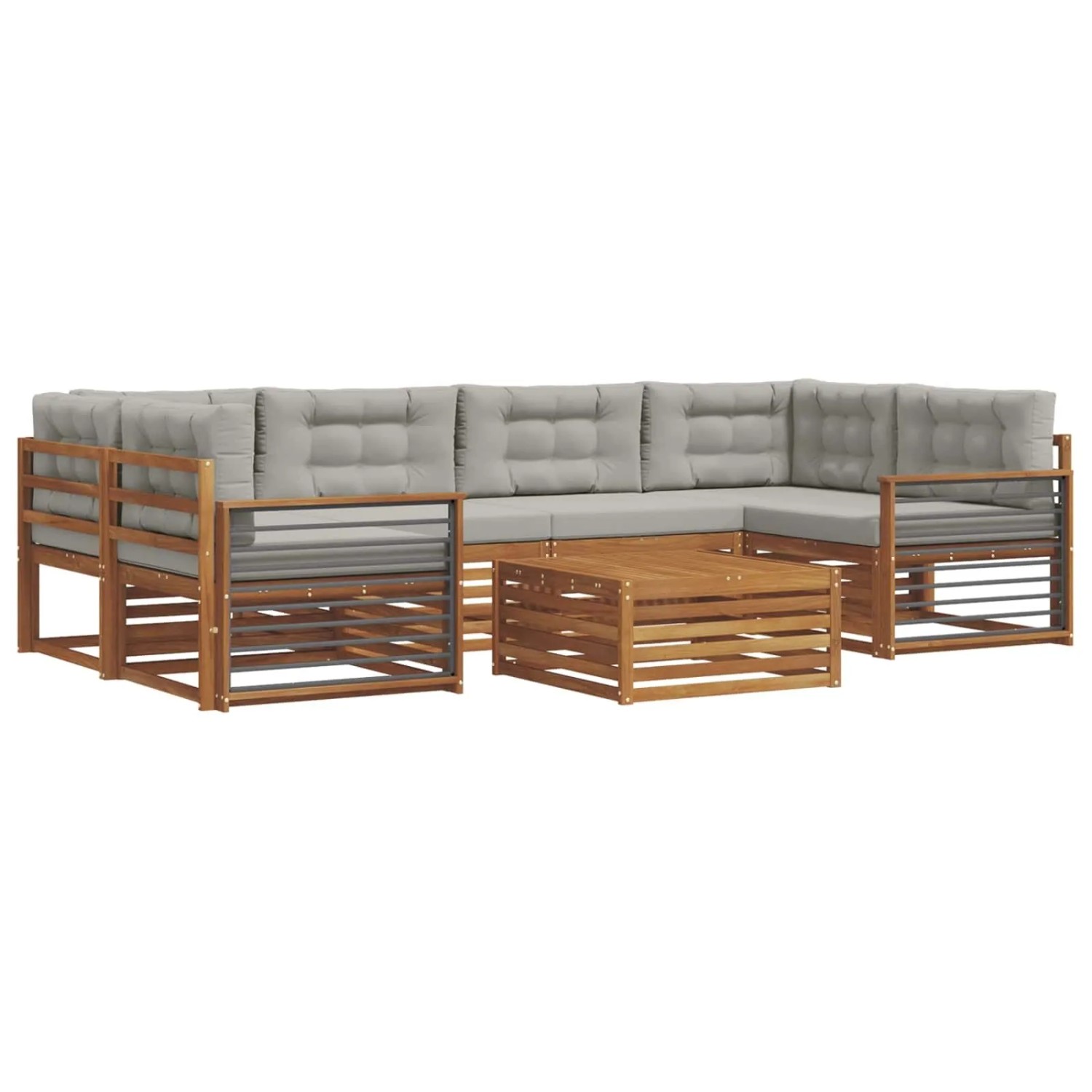 vidaXL Outdoor-Sofagarnitur mit Kissen 21-Tlg Natur und Hellgrau 3373111