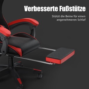 Rattantree Höhenverstellbarer Gaming Stuhl mit Fußstütze und Lendenkissen Ergonomisch Rot