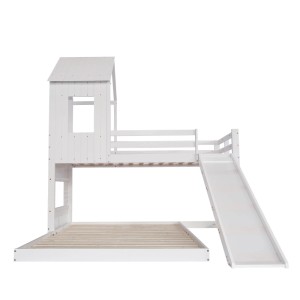 okwish Etagenbett 90×200 Kinderbett mit Rutsche Fallschutzgitter und Dach ohne Matratze