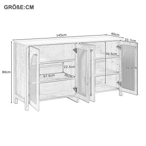 PXloue Sideboard mit 4 Rattantüren und Metallgriffen Weiß