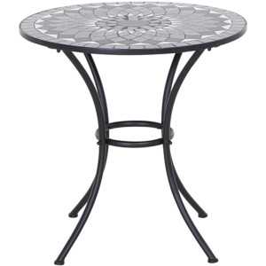 Runder, grauer Gartentisch Siena Garden Como Ø 70 cm mit Mosaikmuster und Stahlgestell.