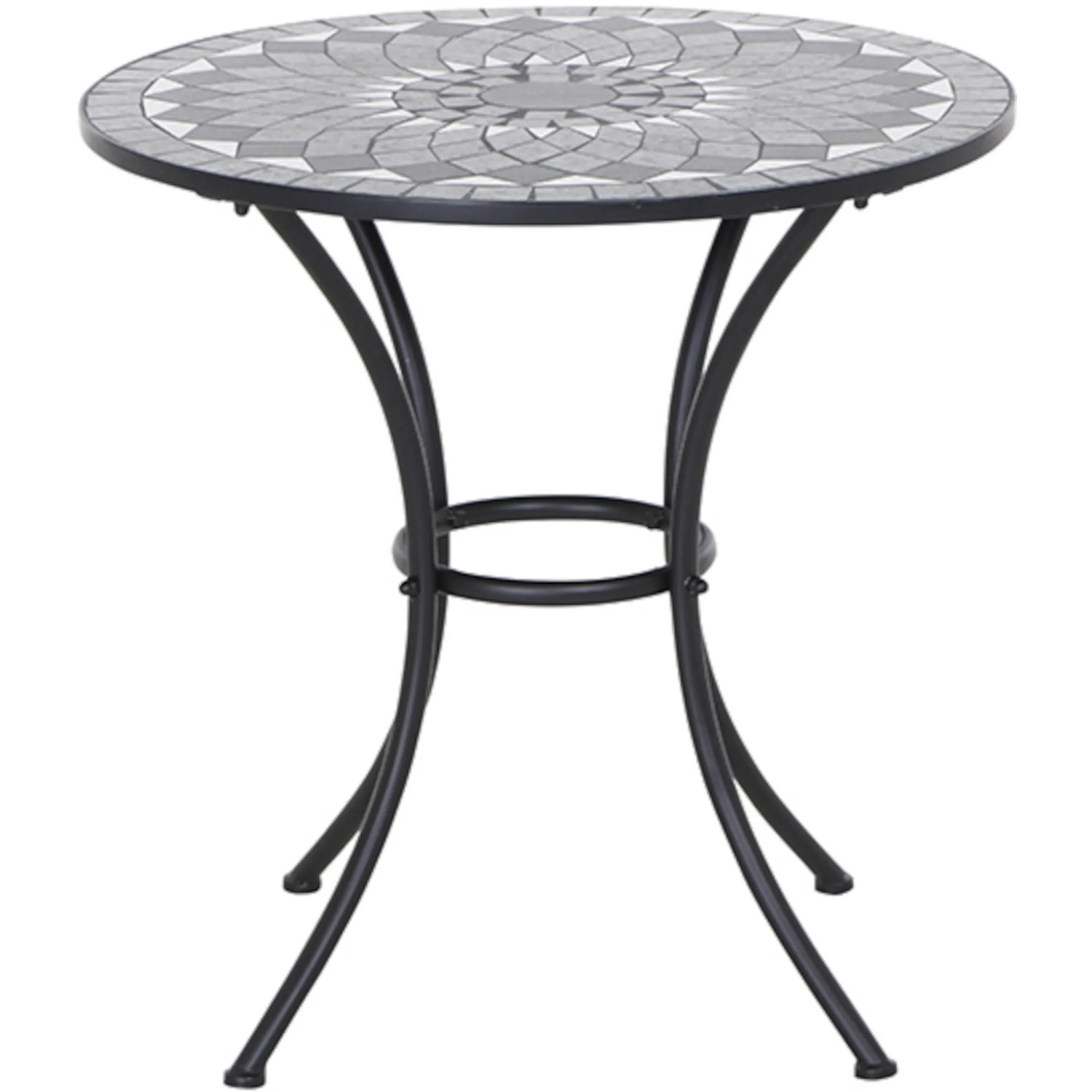 Runder, grauer Gartentisch Siena Garden Como Ø 70 cm mit Mosaikmuster und Stahlgestell.