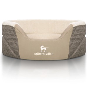 Knuffelwuff orthopädisches Hundebett Lena, braun/beige, 70x50cm, Velours und Kunstleder.