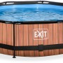 EXIT Wood Pool, brauner Stahlrahmenpool Ø300x76cm mit Filterpumpe und Abdeckung.