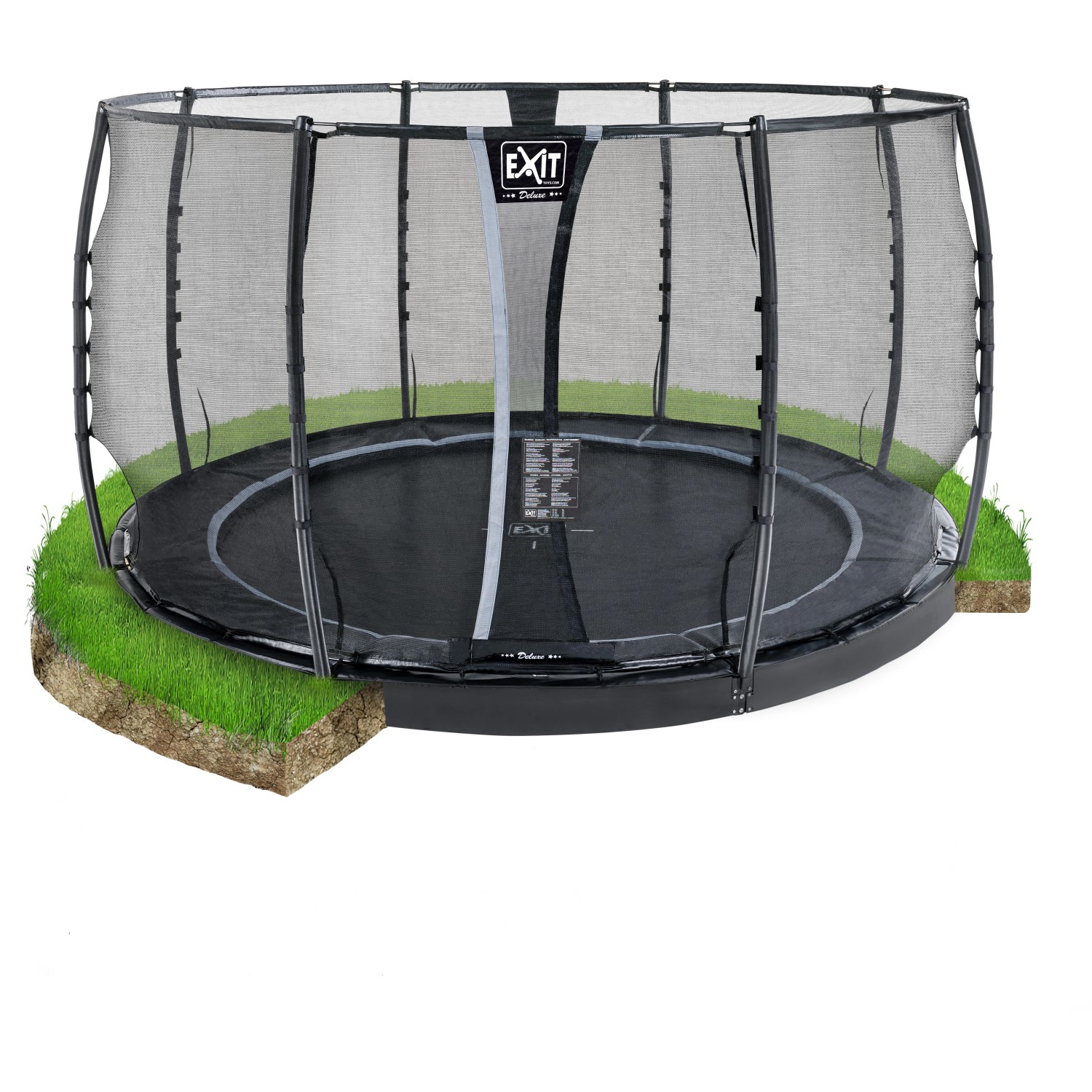 EXIT Dynamic Ebenerdiges Trampolin Ø 366 cm mit Sicherheitsnetz Schwarz