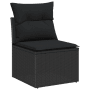 Schwarzes Gartenmöbel-Set: Einzelner Sessel aus Polyrattan mit Kissen. Teil eines modularen vidaXL Garten-Sofa-Sets.