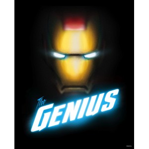 Sanders & Sanders Poster: Die Rächer mit Iron Man Maske und blauem "The Genius" Schriftzug.