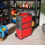 HOMCOM Werkzeugwagen mit Koffer, rot/schwarz, 52x32x72cm, leer. Mobiles Werkzeug-Set mit Schubladen.