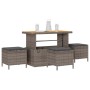 Graue 4-teilige vidaXL Garten Essgruppe aus Poly Rattan mit Tisch und Hockern.
