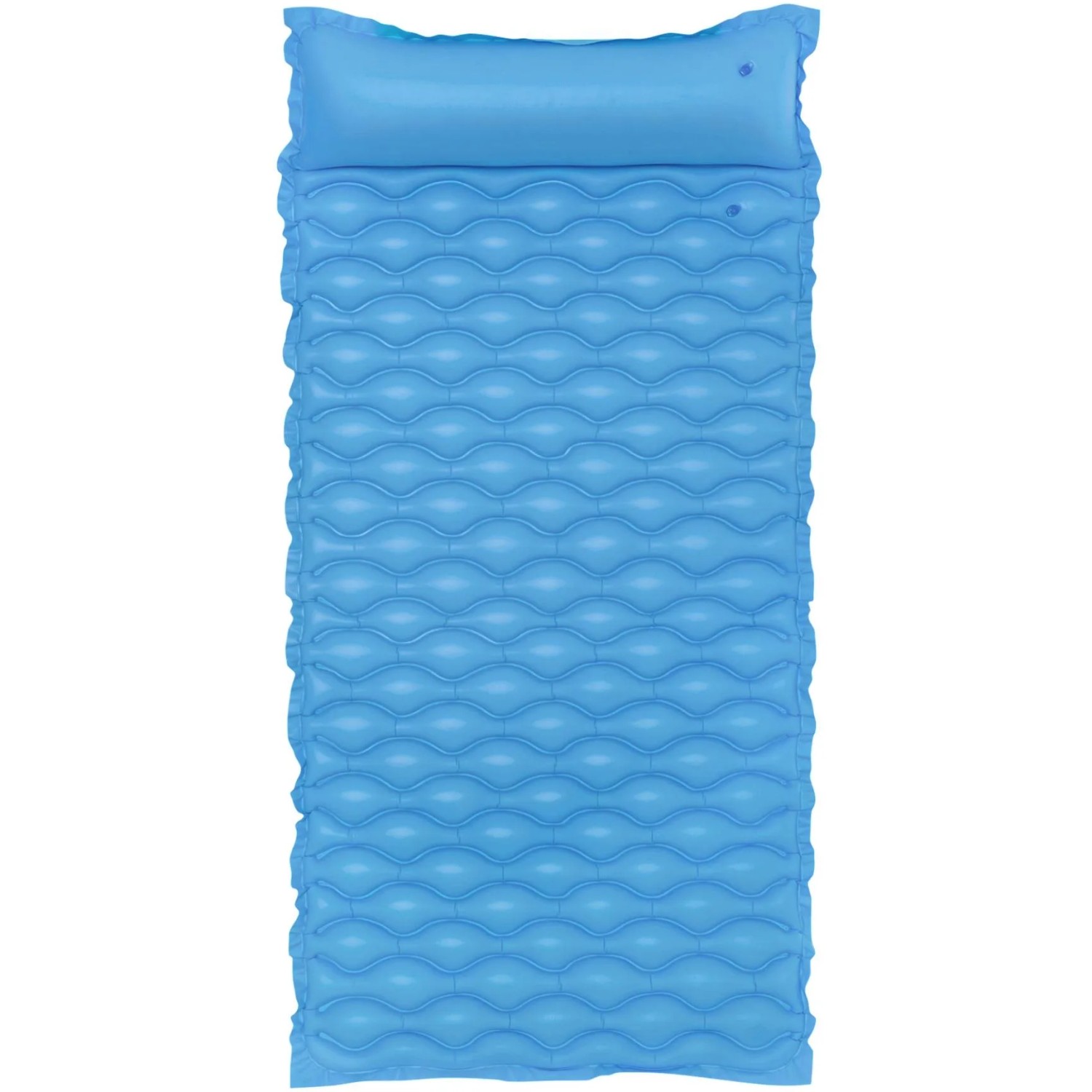 Blaue Bestway Luftmatratze Float'n Roll, 213x86 cm, mit Kopfkissen für entspanntes Schwimmen.