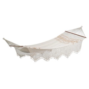 Beige Amazonas Hängematte Palacio Boho mit Spreizstab, Liegefläche 230x160 cm.