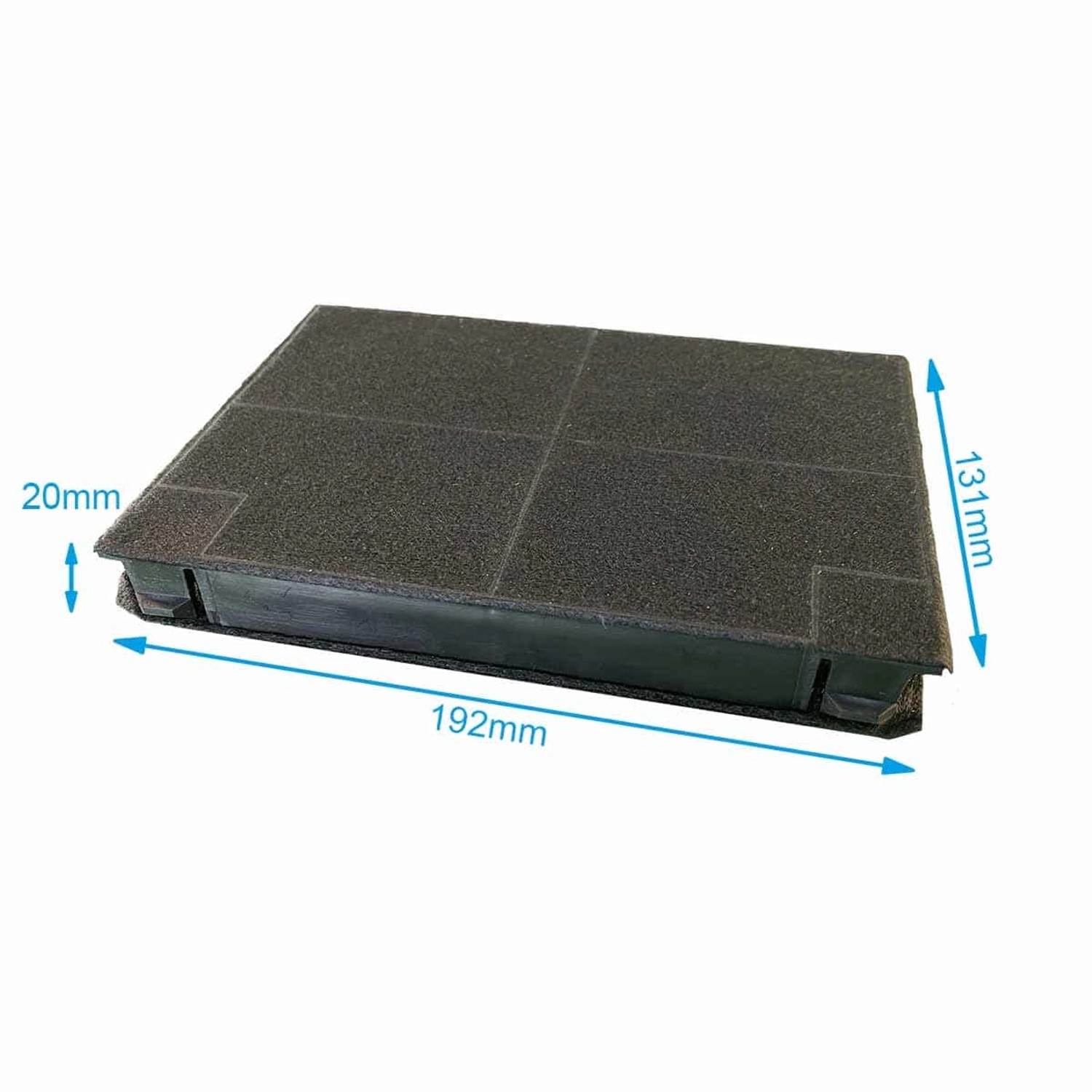 AIR2GO Aktivkohlefilter für Siemens Dunstabzugshauben, 2er-Set, Maße 192x131x20mm.