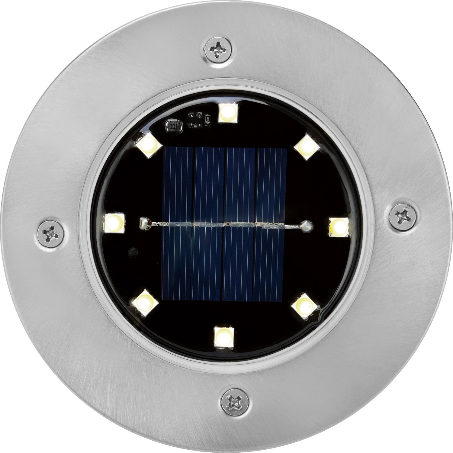 3er Set LED Solar-Bodenleuchte Faenza, Ø 11,5cm, silberfarben, mit Erdspieß für Garten und Wege.