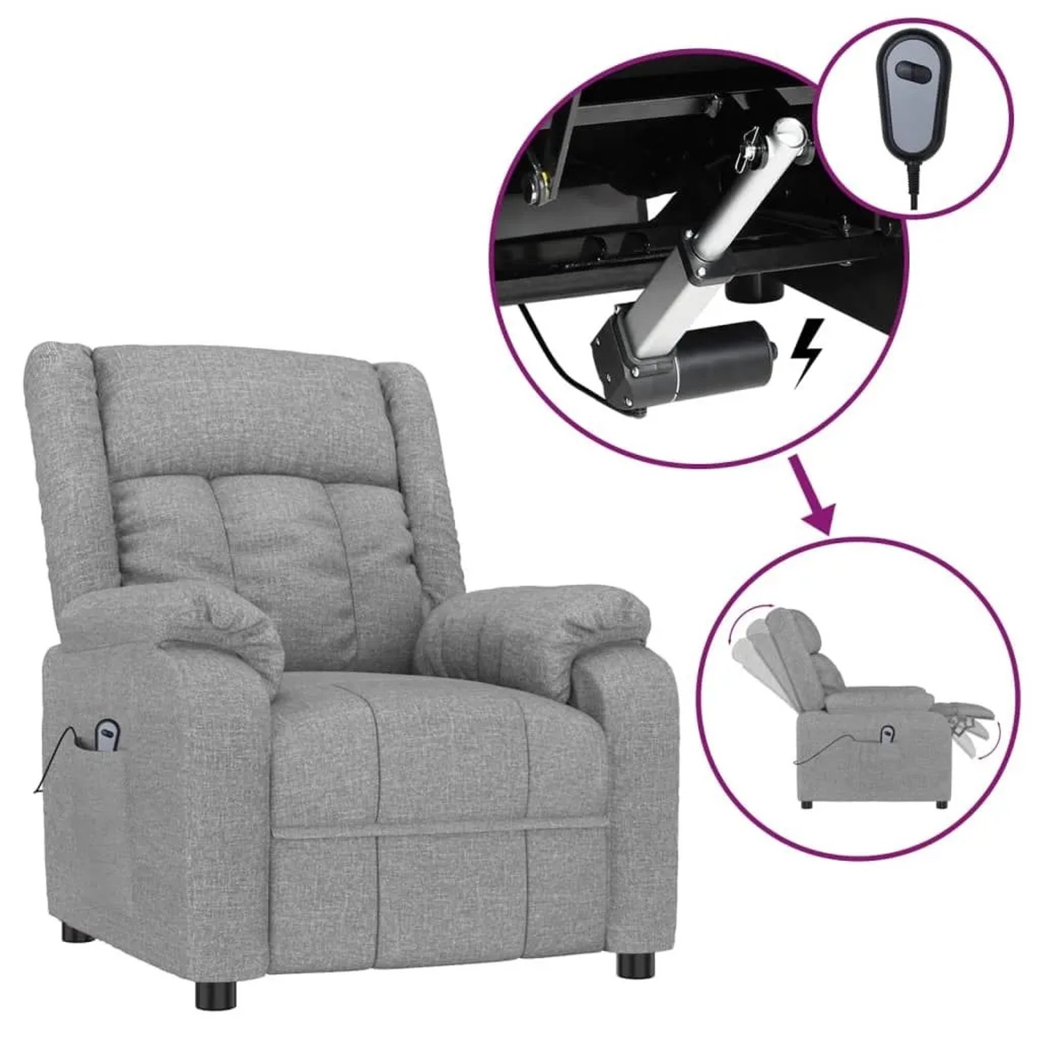 vidaXL Relaxsessel Elektrisch Hellgrau Stoff 3143567_3