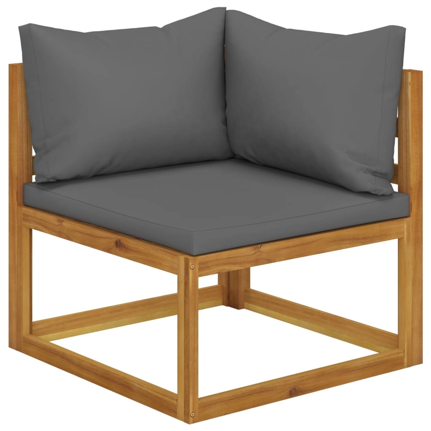 vidaXL 3-Sitzer Gartensofa Ecke aus Akazienholz mit grauen Auflagen.