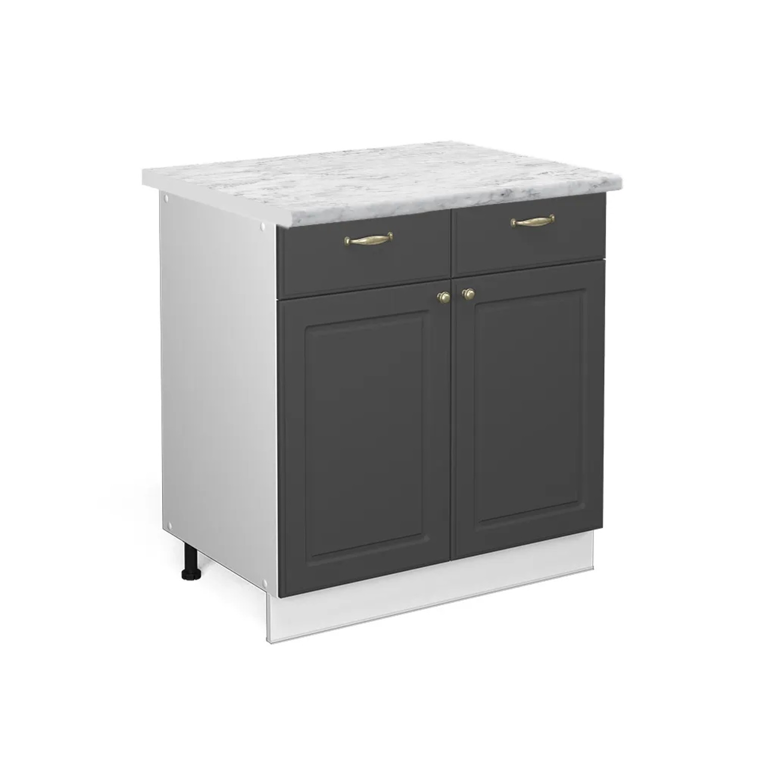 Vicco Küchenunterschrank Fame-Line in Anthrazit-Gold/Weiß mit Marmor Arbeitsplatte, 80 cm breit.
