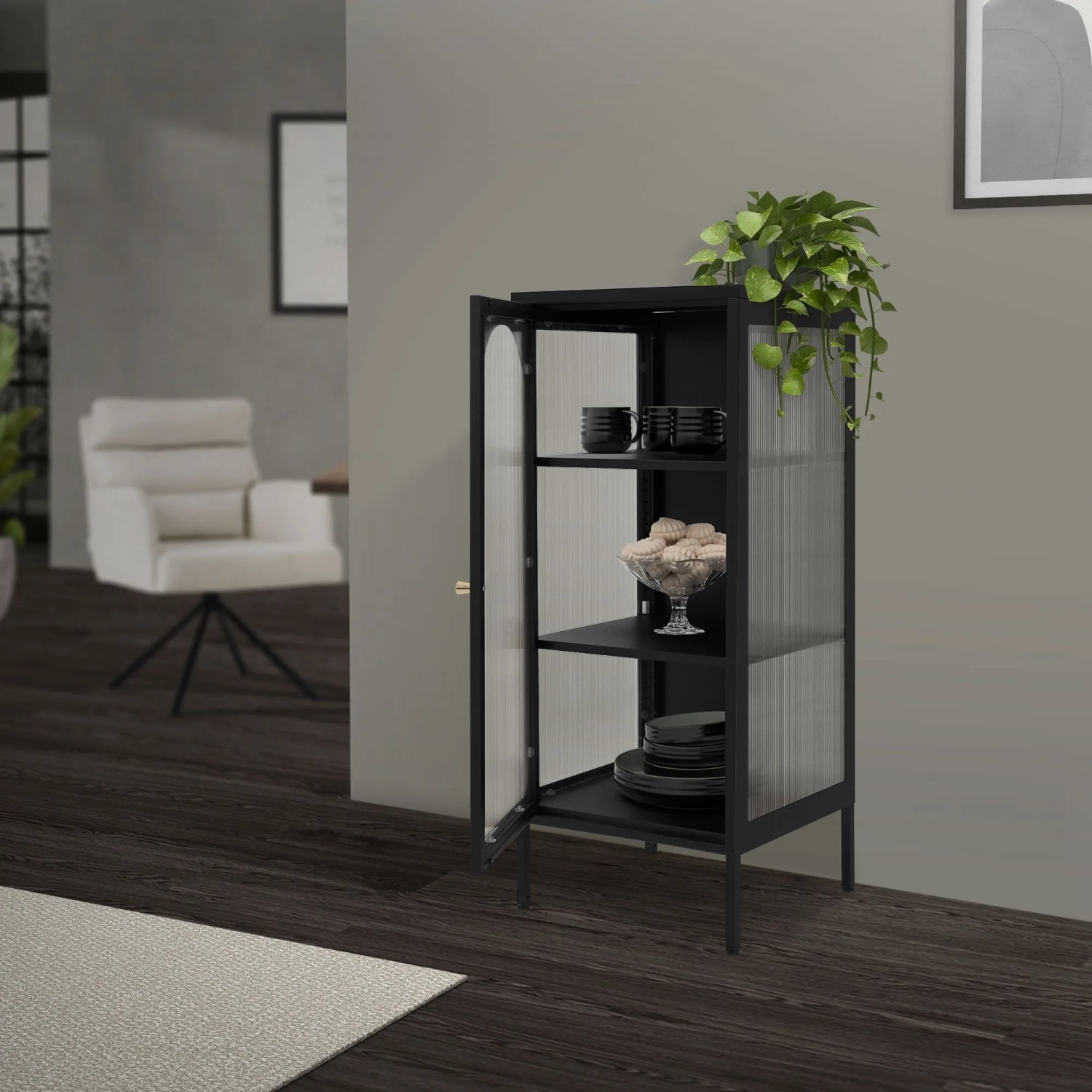 ML-Design Vitrinenschrank schwarz 42 x 102,5 x 40 cm Schmale Stahl kaufen bei OBI
