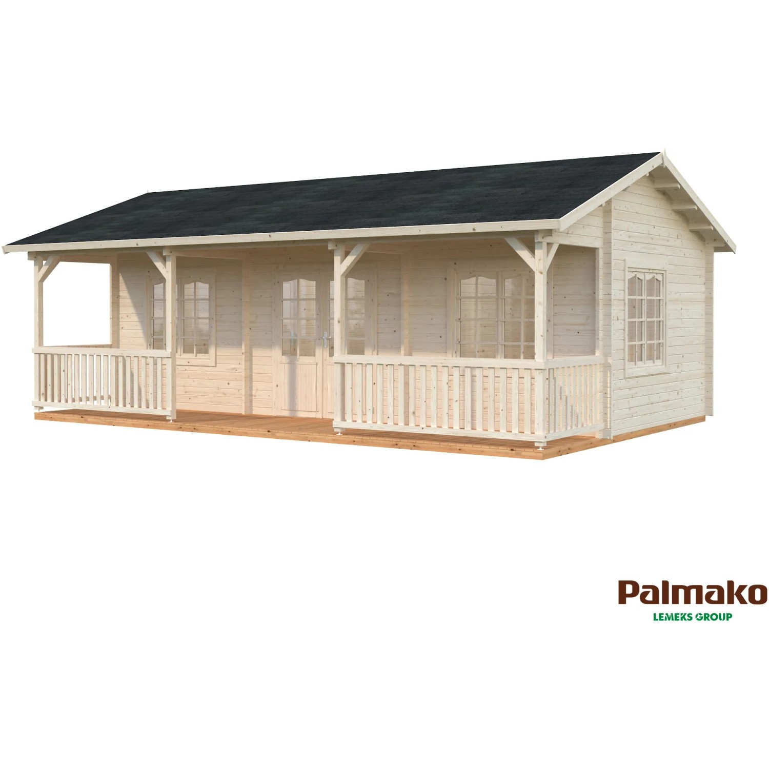Palmako Sandra Holz-Gartenhaus mit Satteldach, unbehandelt, 791x350 cm. Naturholz-Optik.