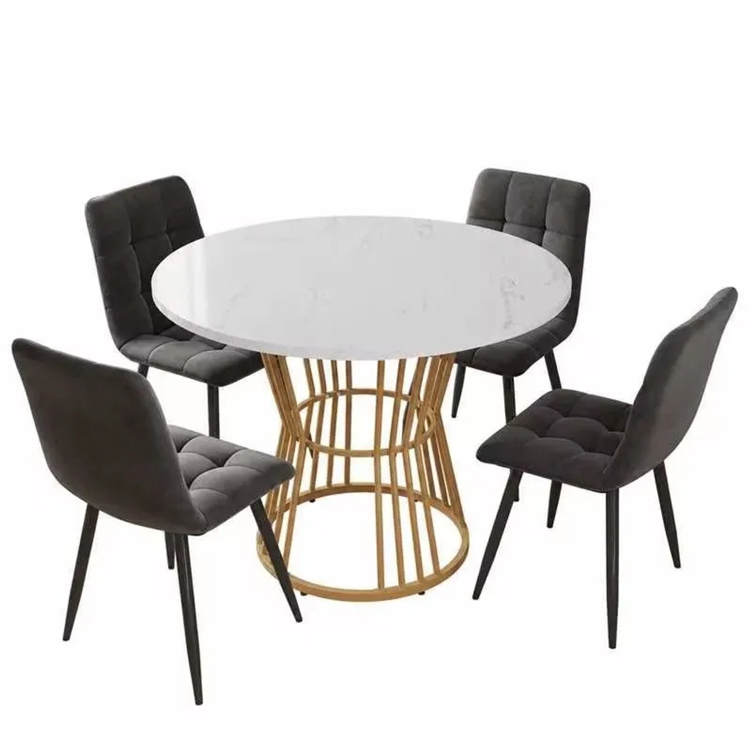 Merax Esstisch Set Rund 100cm Gold Dunkelgrau Samt