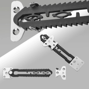 SOTECH Möbelverbinder für Polstermöbel: Metall-Platte und schwarze Rastgabel, verbunden und einzeln. Unsichtbare Möbelverbindung.