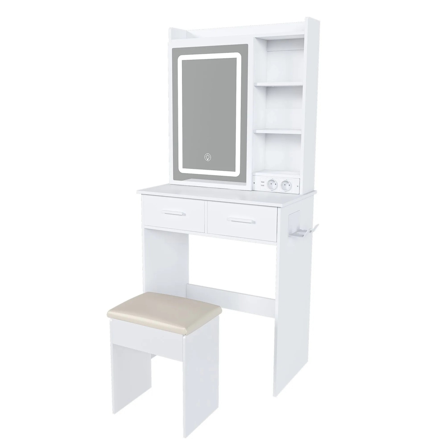 okwish Schminktisch mit Spiegel LED Beleuchtung Schlafzimmer 60x136x36cm Weiß