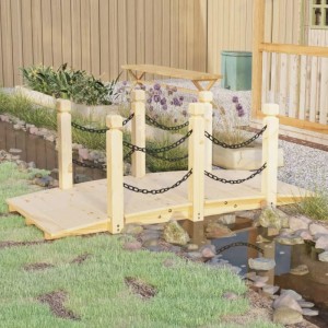 DELUKE Holzbrücke Mit Kettengeländer ROBBI Natur 150x67x56cm Gartenbrücke Mit Geländer Teichbrücke Holzsteg Gartendeko Teich Garten