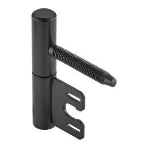 Schwarzes 2-teiliges SOTECH Türband aus pulverbeschichtetem Stahl, Ø15 mm, für Stahlzargen. Robuste Eisenwaren.