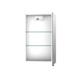 Offener, weißer Sieper Spiegelschrank Gabun (40cm) mit Glasablagen und Steckdose.