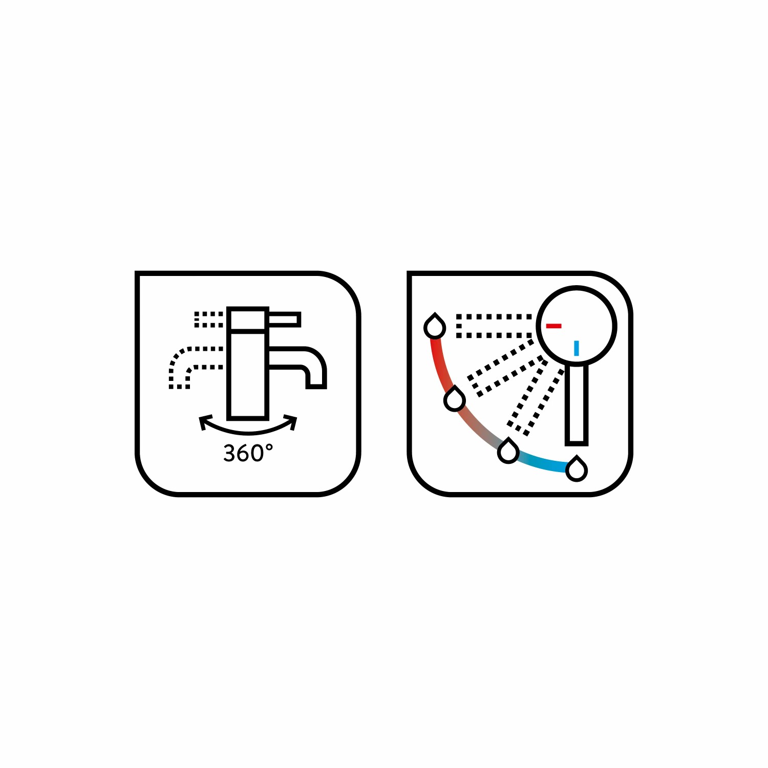 Icons: 360° schwenkbare Küchenarmatur und Kaltstart-Funktion der baliv KI-1832.