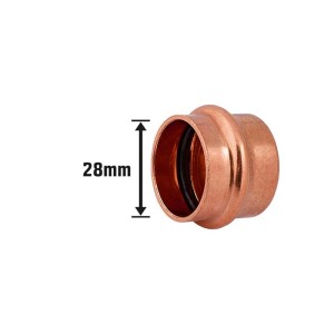 Kupfer Press-Kappe, Ø 28 mm, für Pressfittings zum Verschließen von Rohren.