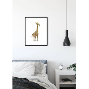 Wandbild: Niedliche Giraffe (40x50 cm) im schwarzen Rahmen. Tier-Motiv für Kinderzimmer.