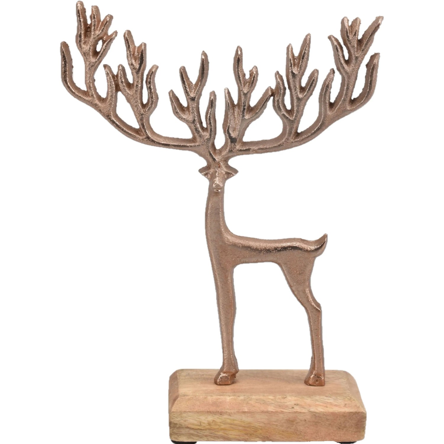Deko-Hirsch aus Aluminium/Mangoholz 21 cm Kupfer-Natu