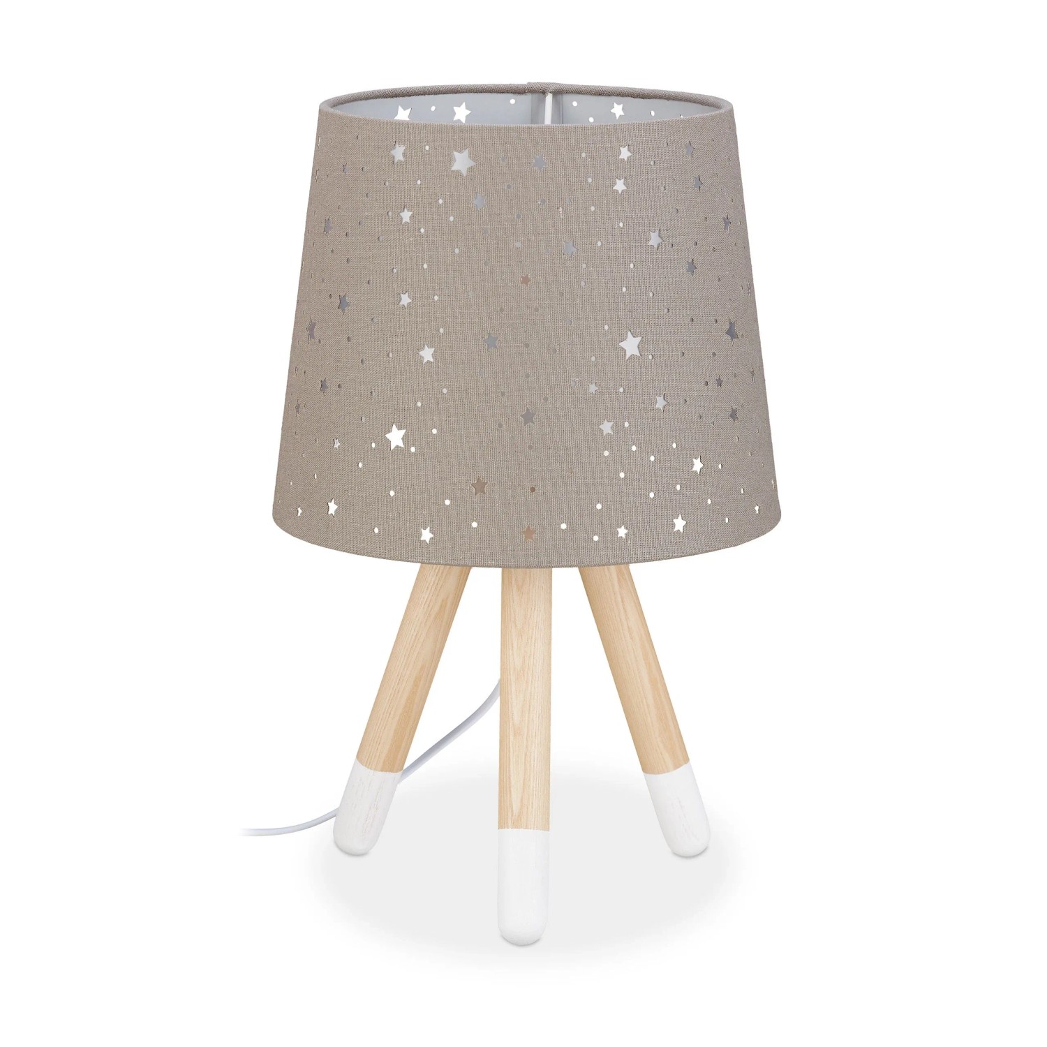 Relaxdays Tischlampe Stoff Eschenholz Kunststoff Grau mit Sternen und 3 Beinen 40 cm x 25,5 cm 0,7 kg