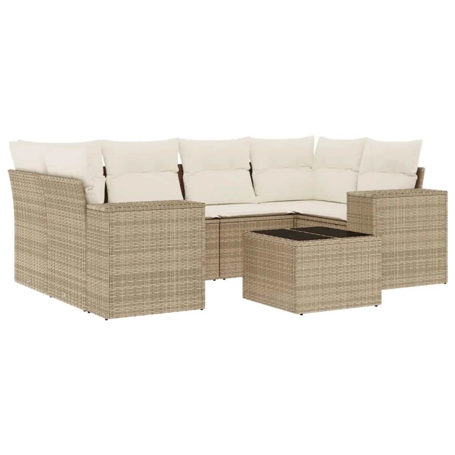 vidaXL 7-Tlg Garten-Sofagarnitur mit Kissen Beige Poly Rattan 3222317