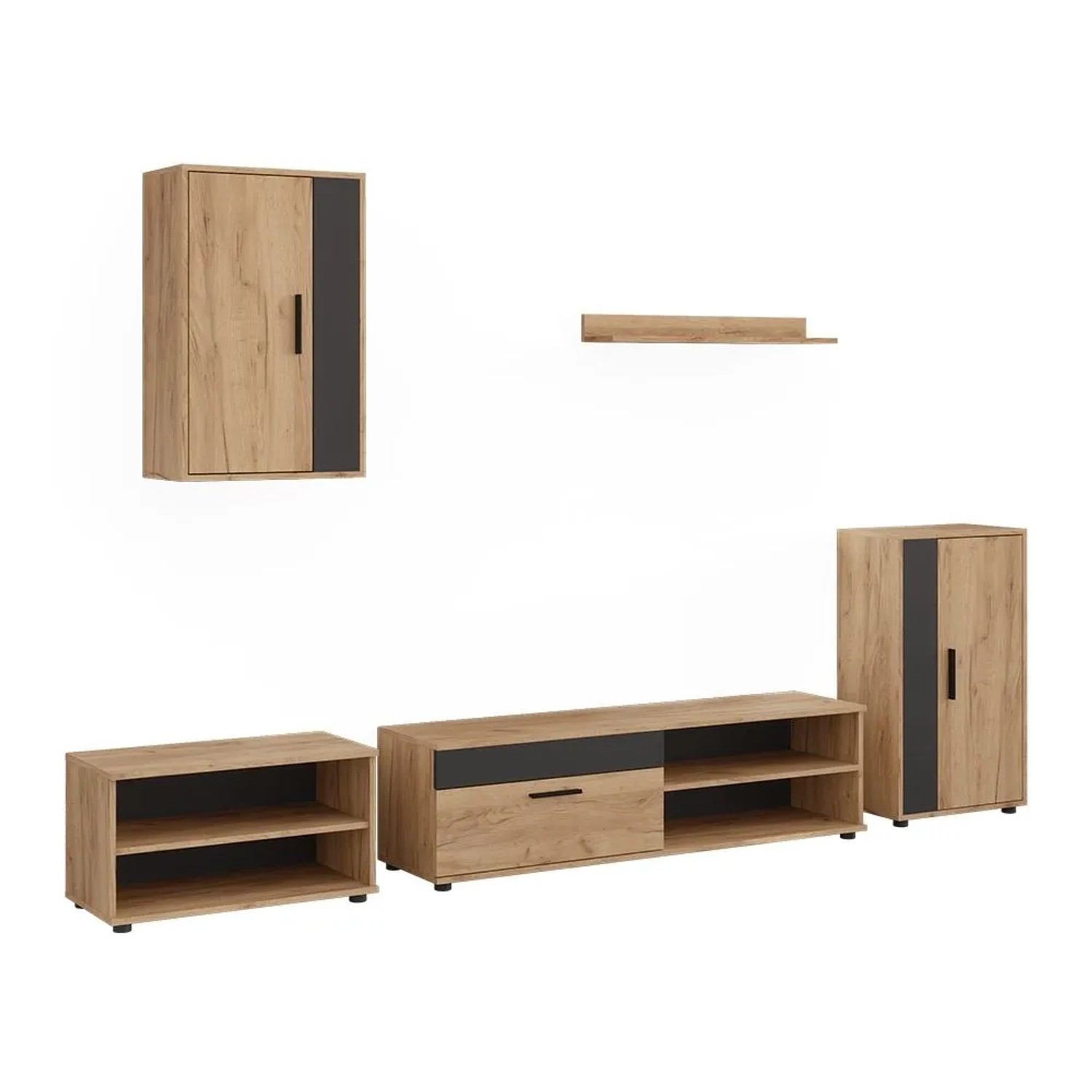 Vicco Wohnwand Berno Goldkraft Eiche/Anthrazit 140 x 39 5-teiliges Set Art Nr 59203