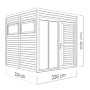 Skizze des anthrazitfarbenen Bertilo Holz-Gartenhauses Cubus 2 Office (226x234 cm) mit Maßangaben.