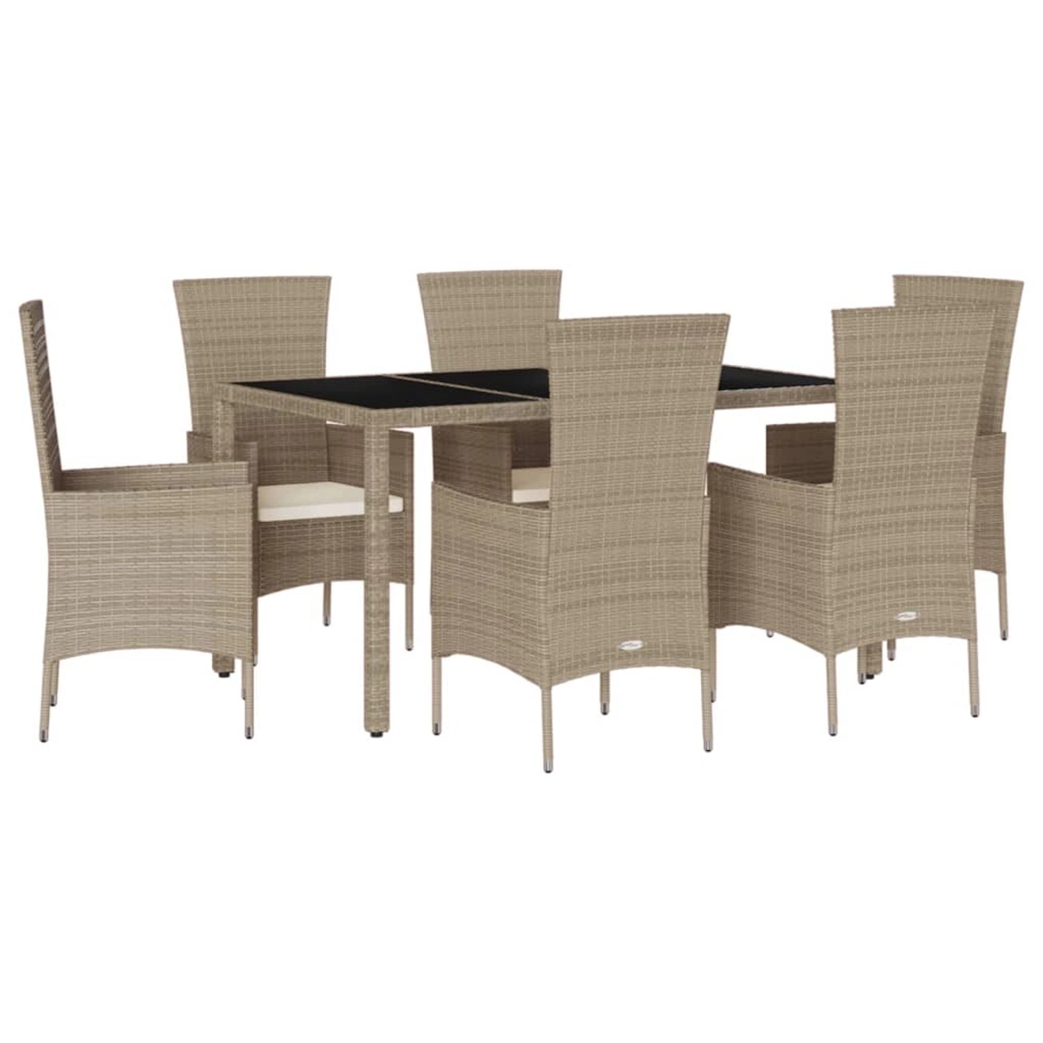 vidaXL 7-Tlg Garten-Essgruppe mit Kissen Beige Poly Rattan 3277572 günstig online kaufen