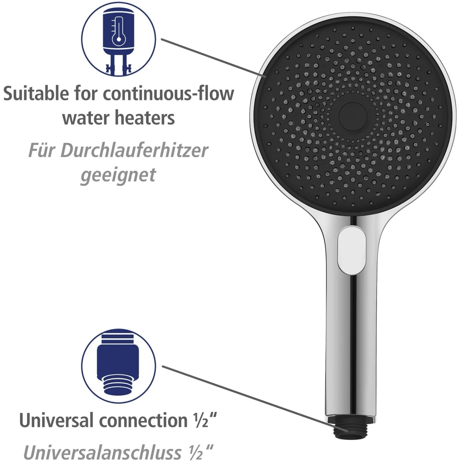 Wenko Softwater Handbrause Chrom für Duschsystem, mit Softwater Funktion und Universalanschluss.
