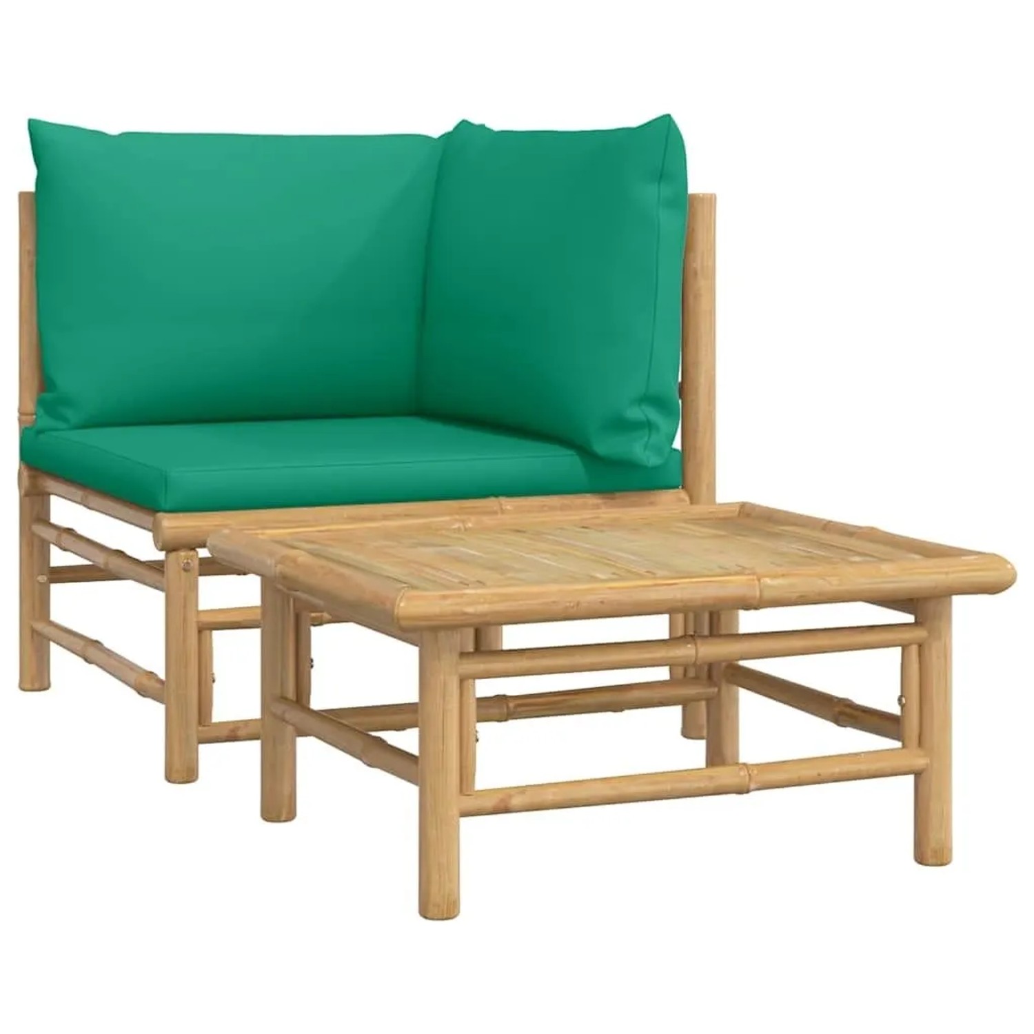 vidaXL 2-Tlg Garten-Lounge-Set mit Grünen Kissen Bambus 362292