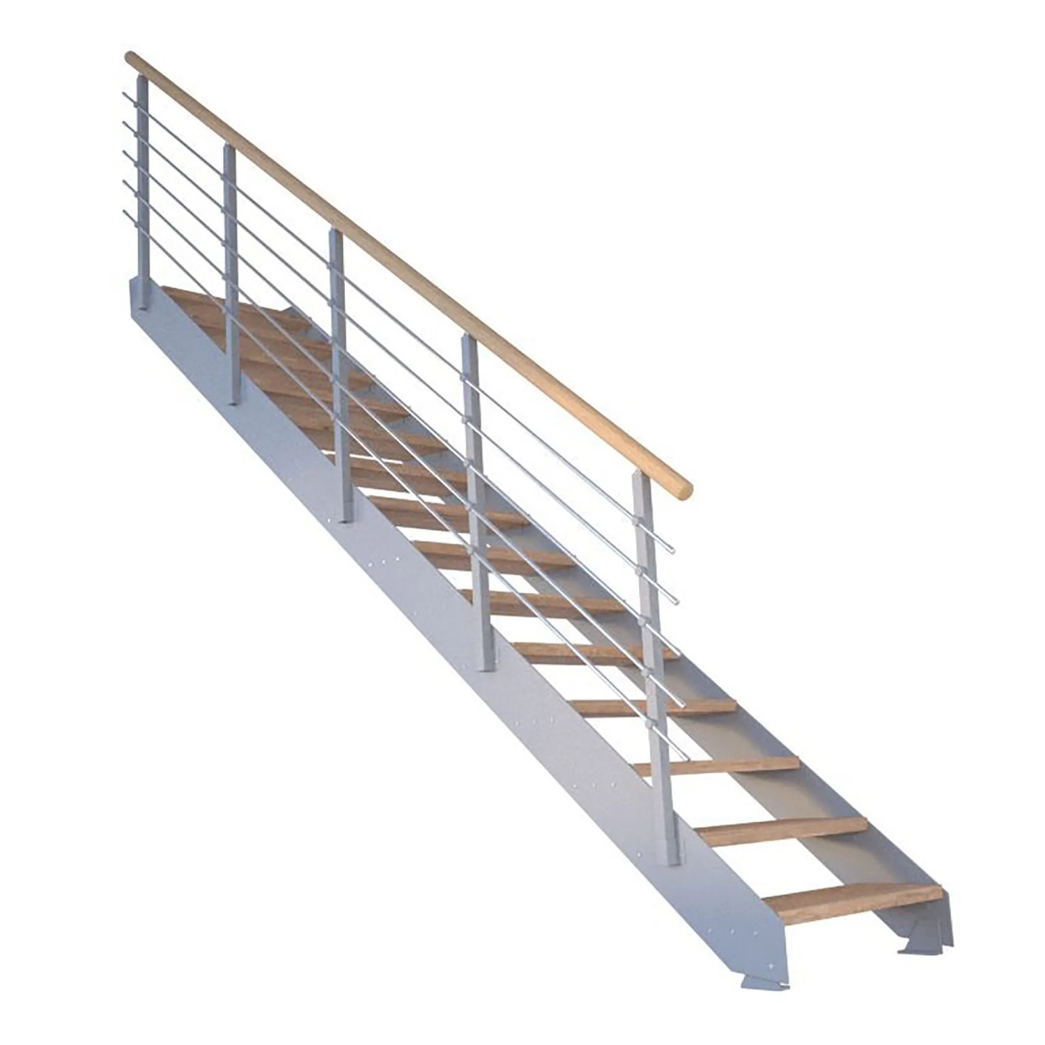 Treppe Kos 14 Stufen Eiche Geölt 85 cm Metallgeländer Grau FSC® günstig online kaufen