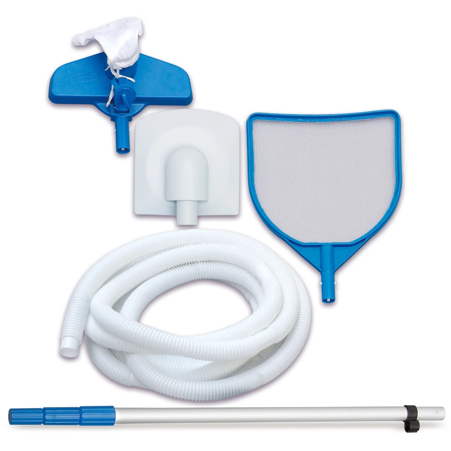 Poolreinigungsset mit Bürste, Kescher, Schlauch und Teleskopstange für Stahlrahmen Pools.