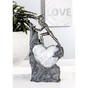 Dekorative Gilde Skulptur Heart: Mann meißelt Herz aus Fels, bronzefarben/grau, Kunstharz, 37 cm.
